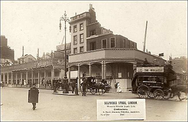Selfridges department store being built 1908 in Oxford Street London showing demolition work