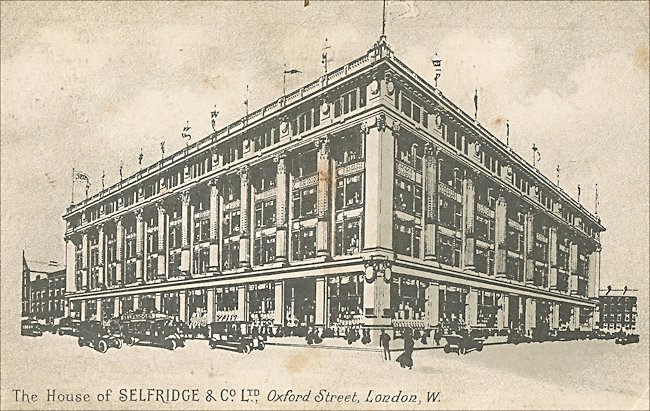 Selfridges store in 1920's on a post card