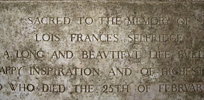 Lois Selfridge's grave in St Marks Parish Church, Highcliffe, Dorset