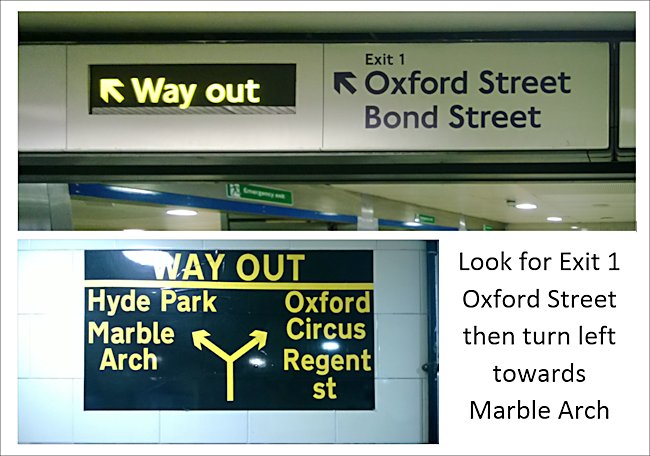 To go to Selfridges find exit one in Bond Street Tube Station marked Oxford Street