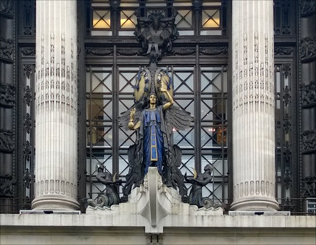 Selfridges department store clock in Oxford Street London