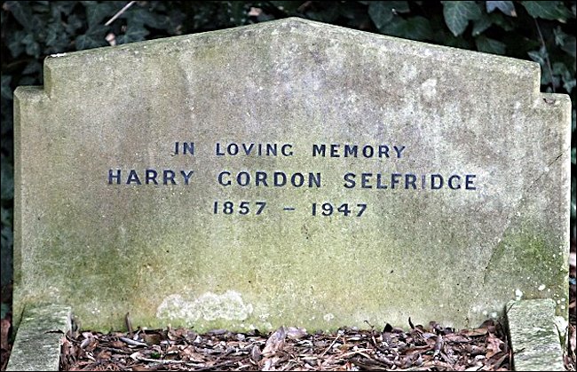 Harry Gordon Selfridge grave 1857 - 1947 in St Marks Parish Church, Highcliffe, Dorset